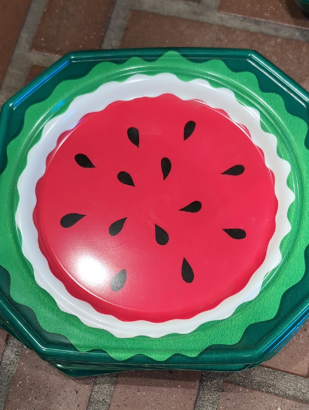 Vintage Ullman Co Watermelon Motif Round Plates - Red, Green & White.